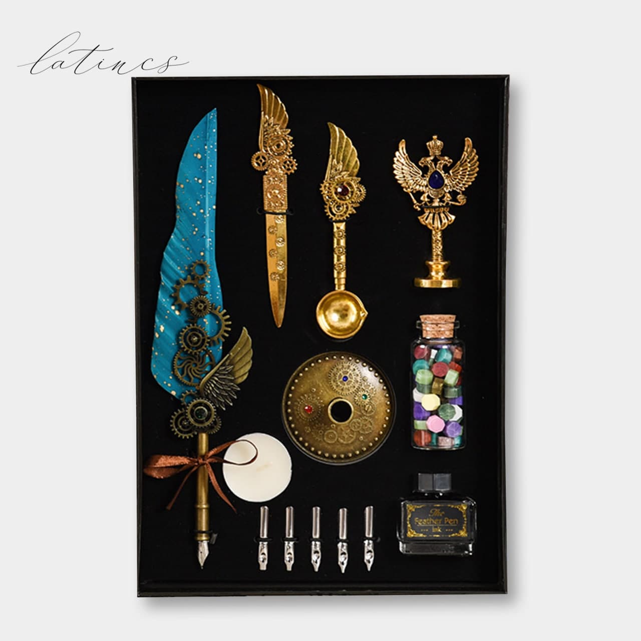 photo_2025-08-13_22-25-03 ست کالیگرافی قلم پر مدل استیمپانک