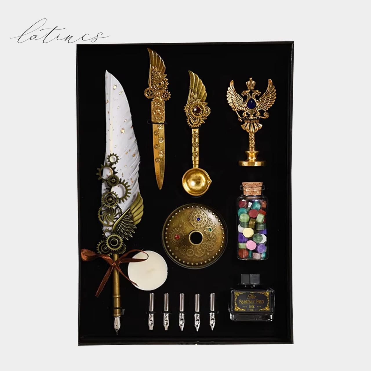 photo_2025-08-13_22-25-05 (2) ست کالیگرافی قلم پر مدل استیمپانک